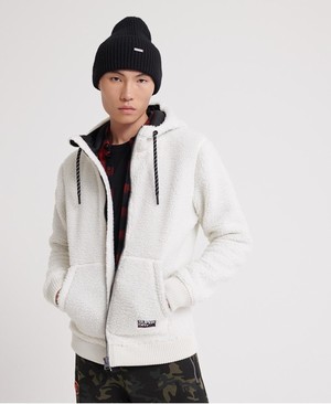 Superdry Core Sherpa Cipzár Férfi Kapucnis Pulóver Fehér | YWMUF5410